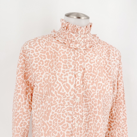 J.Crew Classic-fit ruffleneck shirt in leopard - Picture 3 of 9